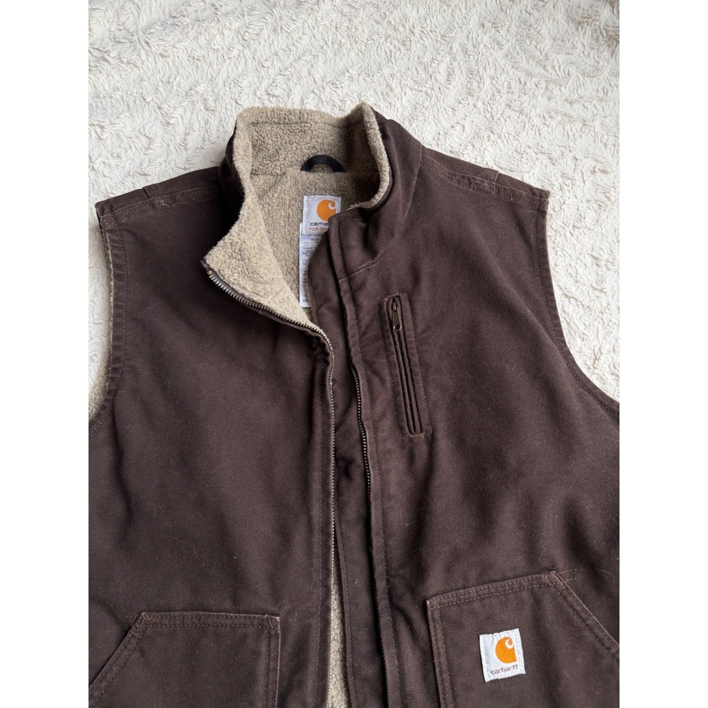 Carhartt Sandstone Mock Neck Sherpa Lined Vest Dark Brown WV001 Vintage Y2K L - Picture 6 of 15